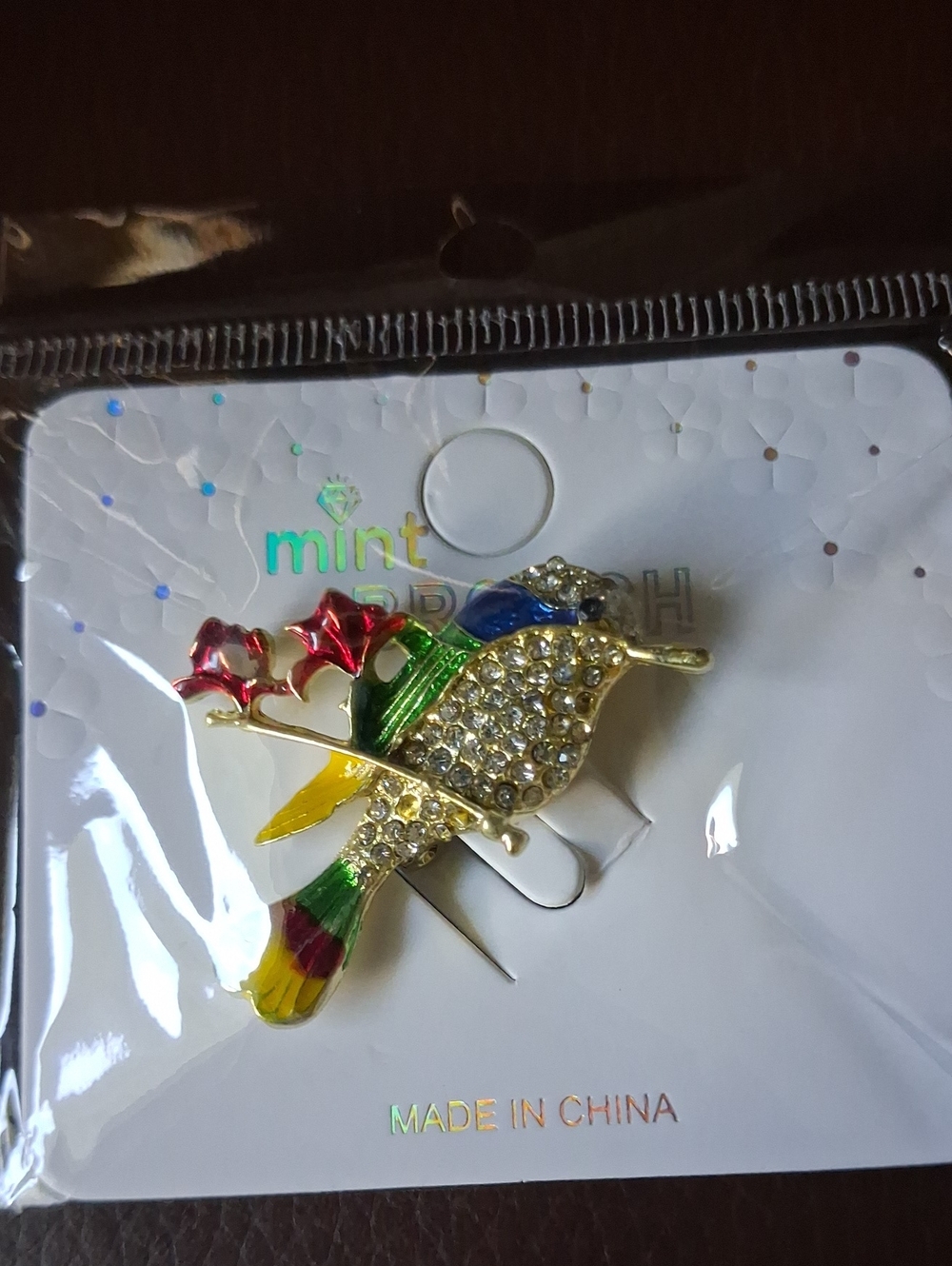Mint Multicolor Gold-Tone Crystal Bird Brooch